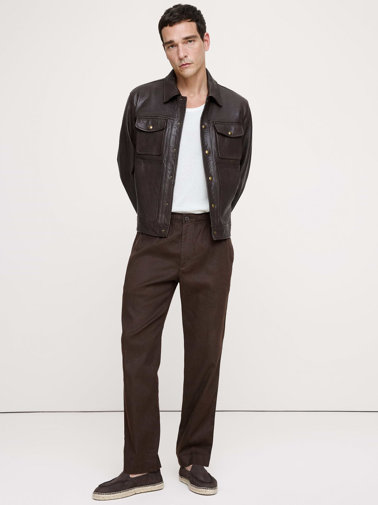 Straight Italian Linen-Cotton Pull-On Pant - Brownstone