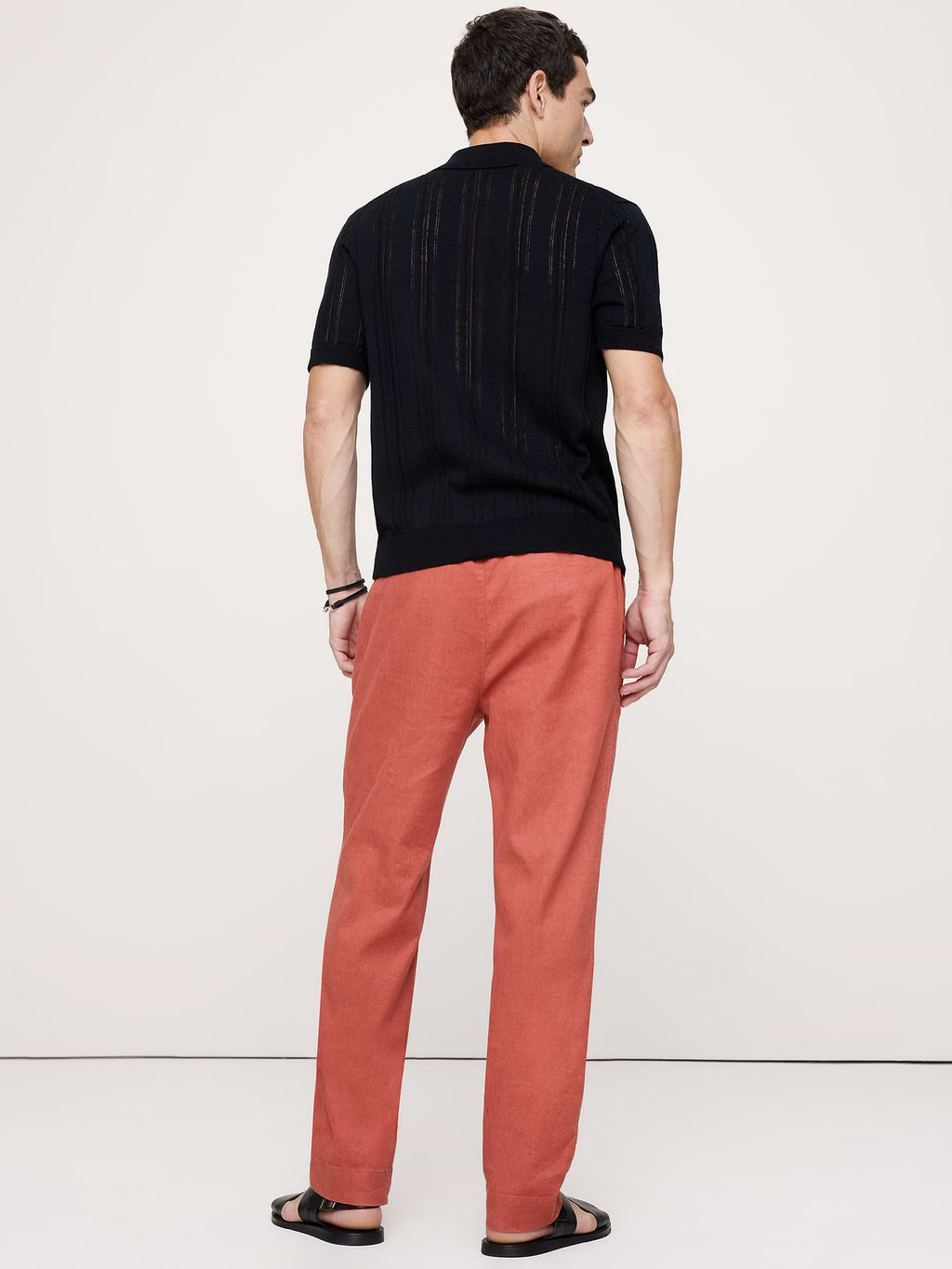 Straight Italian Linen-Cotton Pull-On Pant - Coral