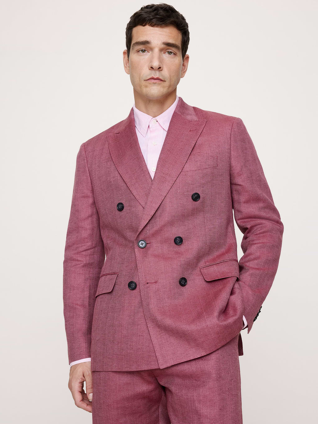 Double-Breasted Linen-Merino Suit Jacket - Plum Wine