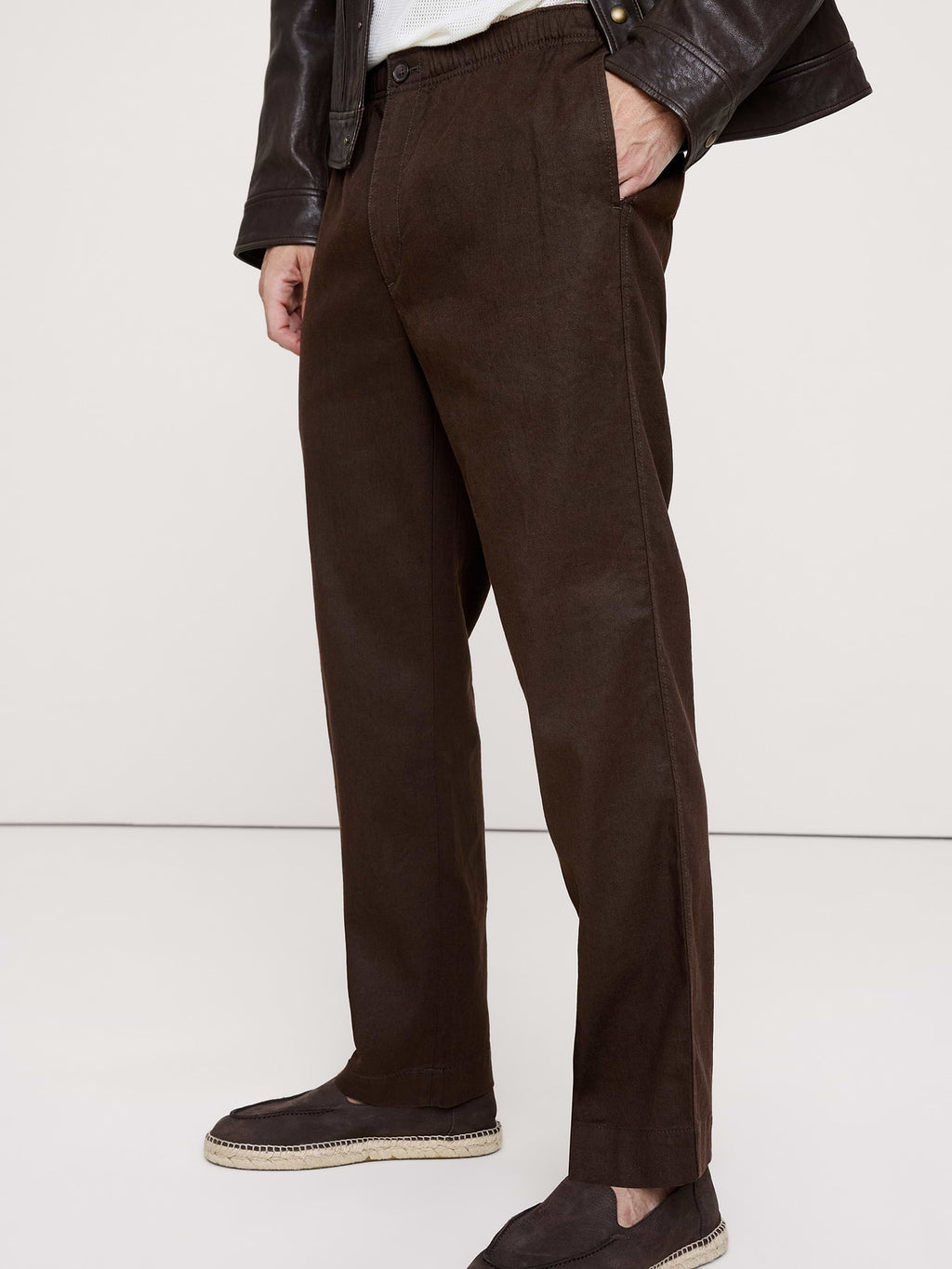 Straight Italian Linen-Cotton Pull-On Pant - Brownstone