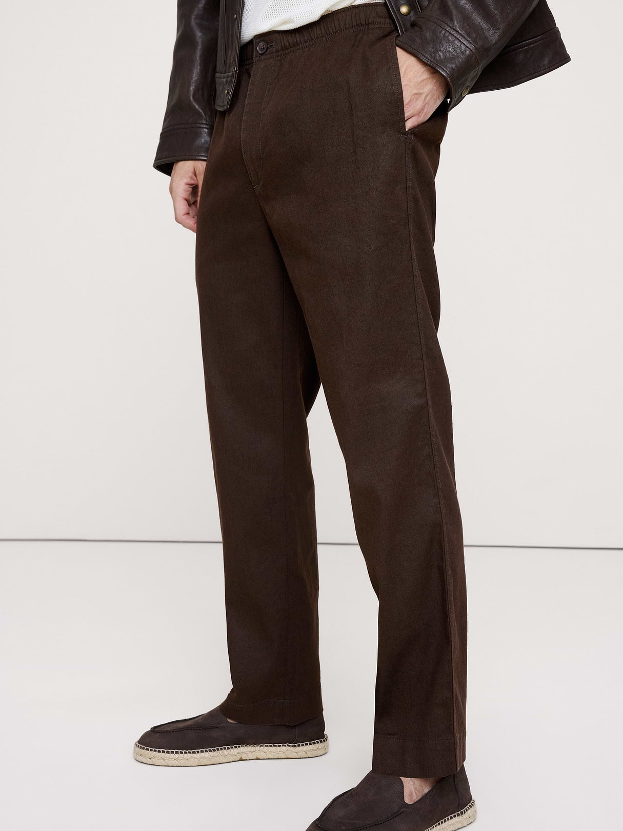 Straight Italian Linen-Cotton Pull-On Pant - Brownstone