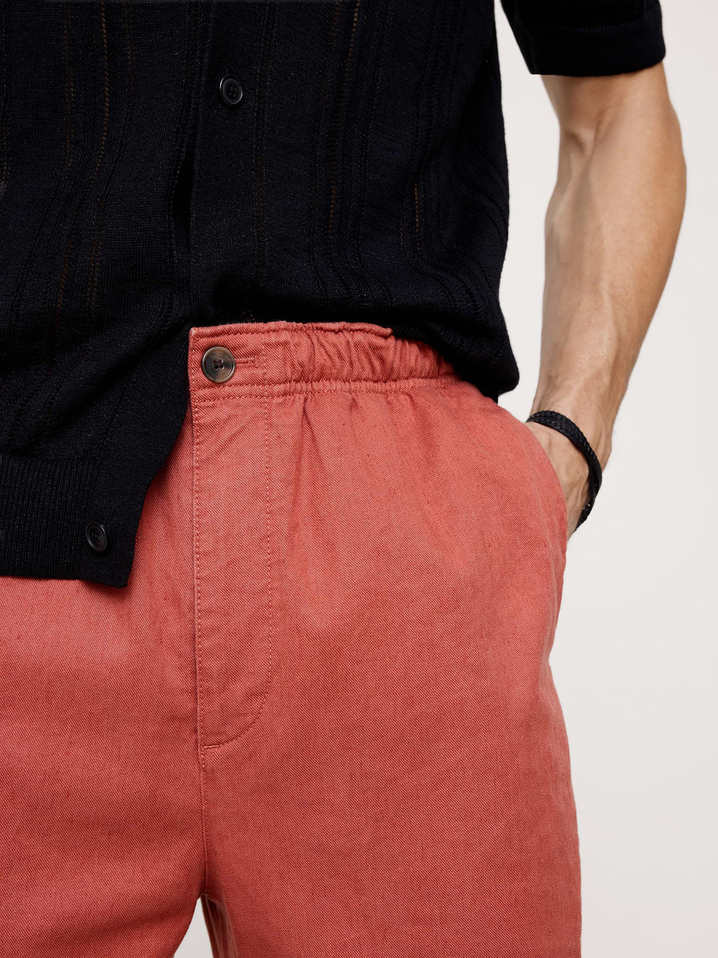 Straight Italian Linen-Cotton Pull-On Pant - Coral