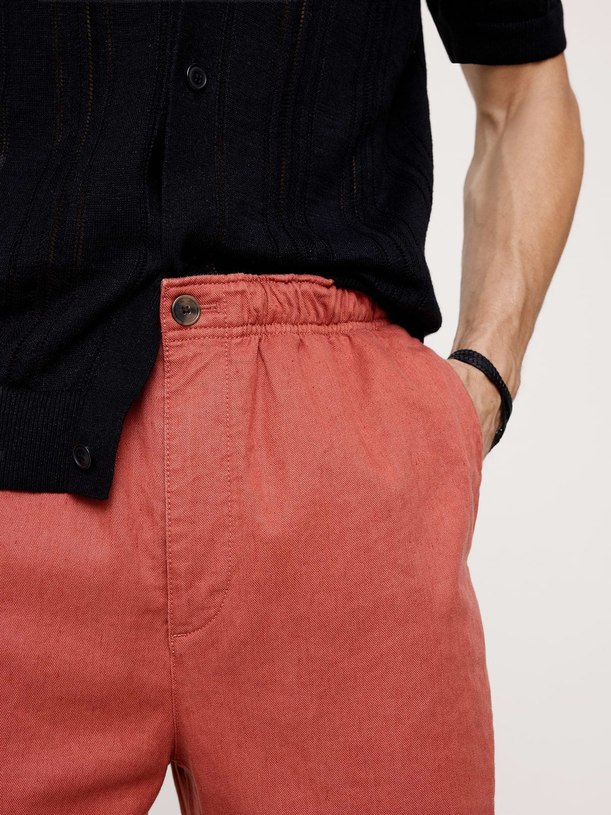 Straight Italian Linen-Cotton Pull-On Pant - Coral