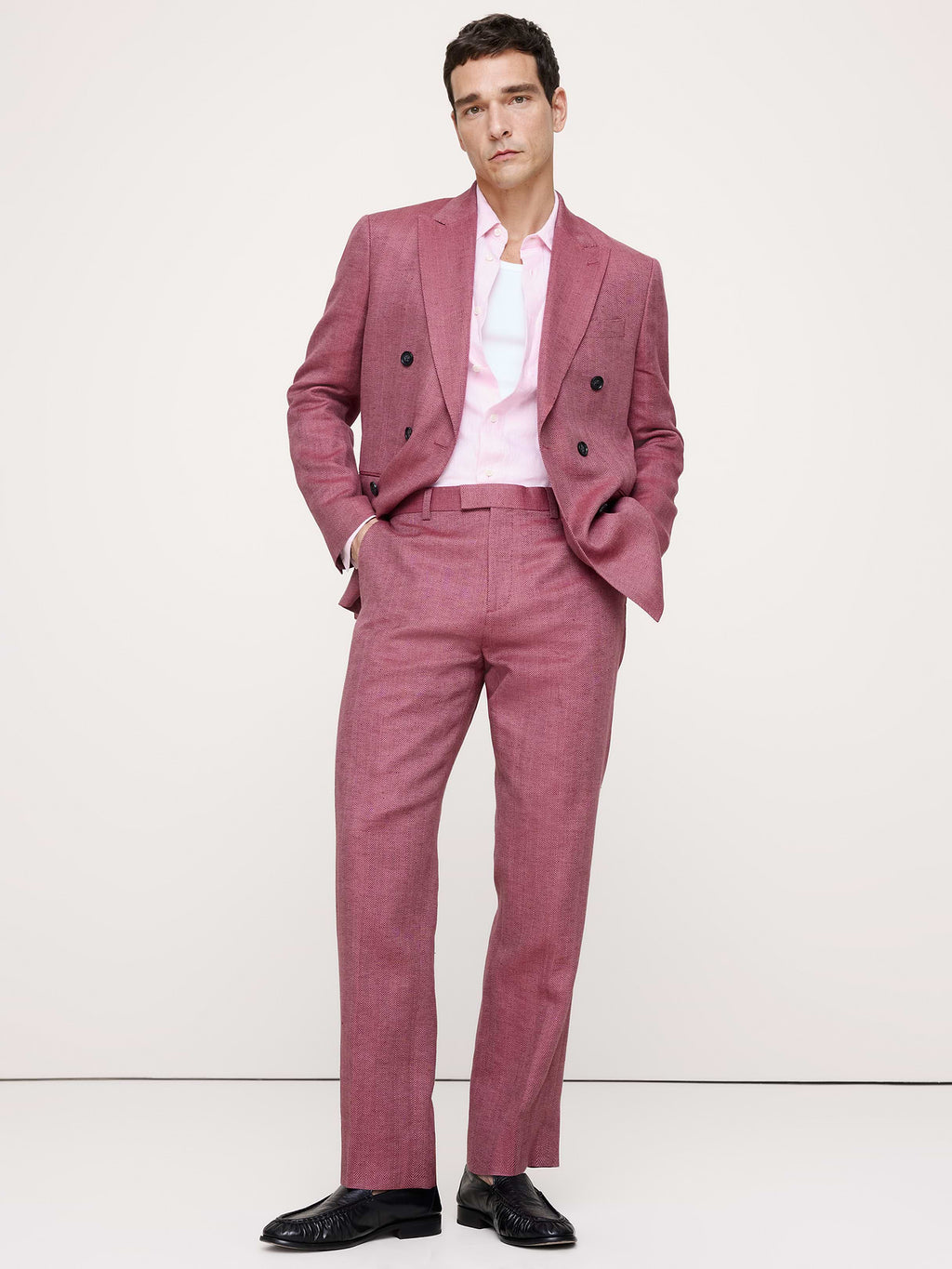 Double-Breasted Linen-Merino Suit Jacket - Plum Wine