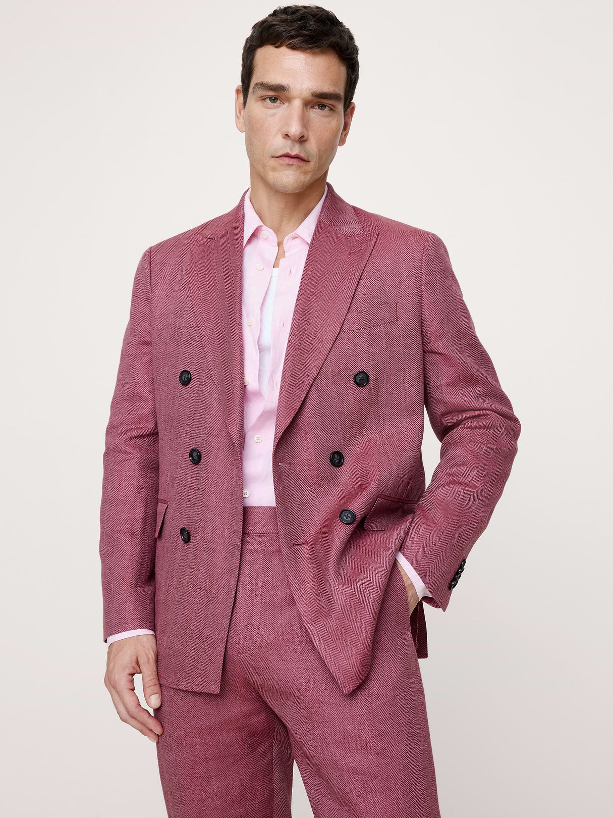 Double-Breasted Linen-Merino Suit Jacket - Plum Wine