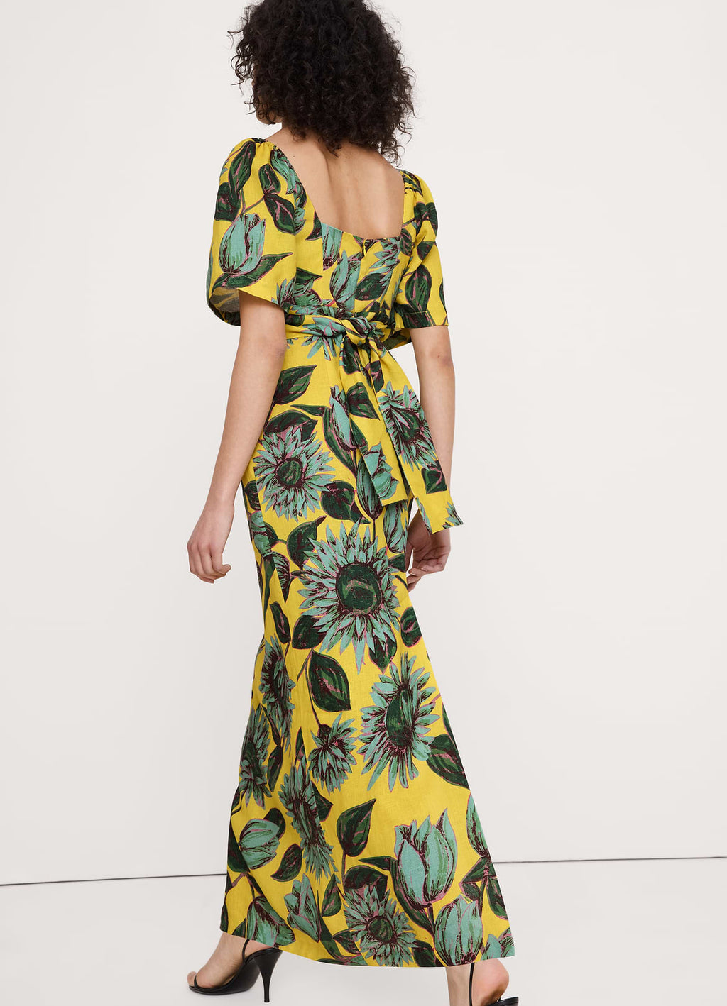 Linen Sweetheart Maxi Dress - Yellow Floral