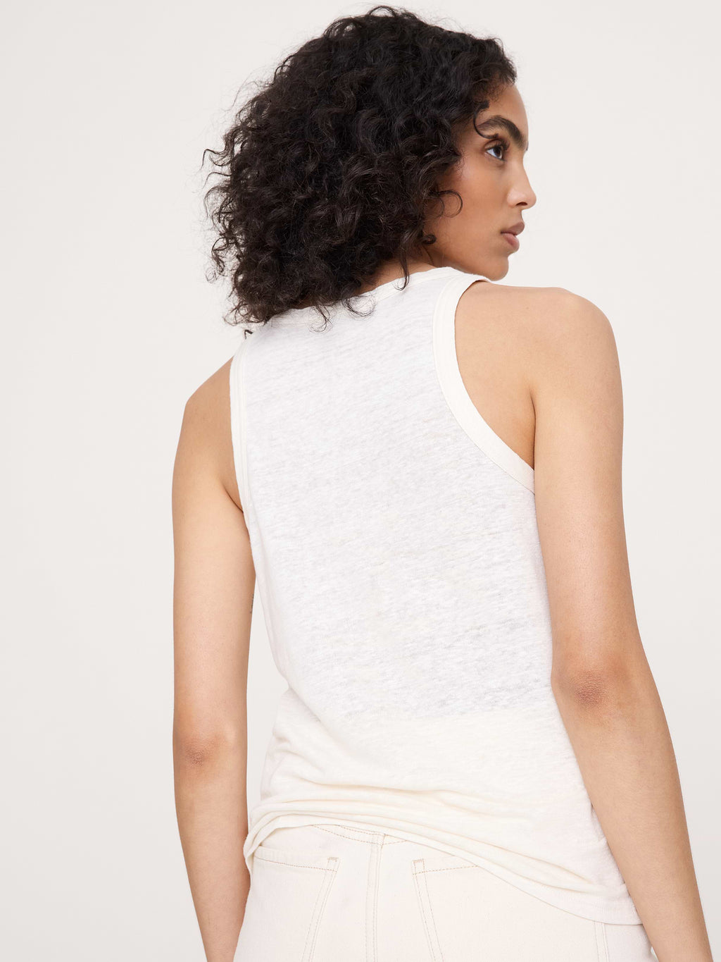 Linen Cutaway Tank - Cream White