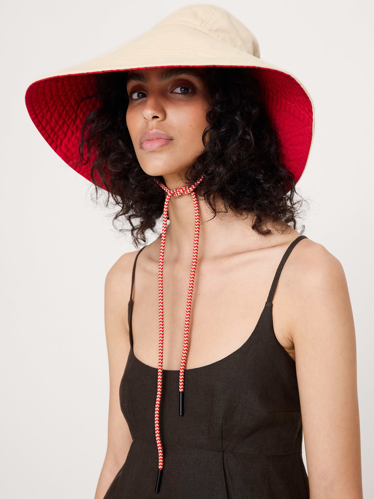 Cotton Canvas Sun Hat - Butter Cream & Hot Red