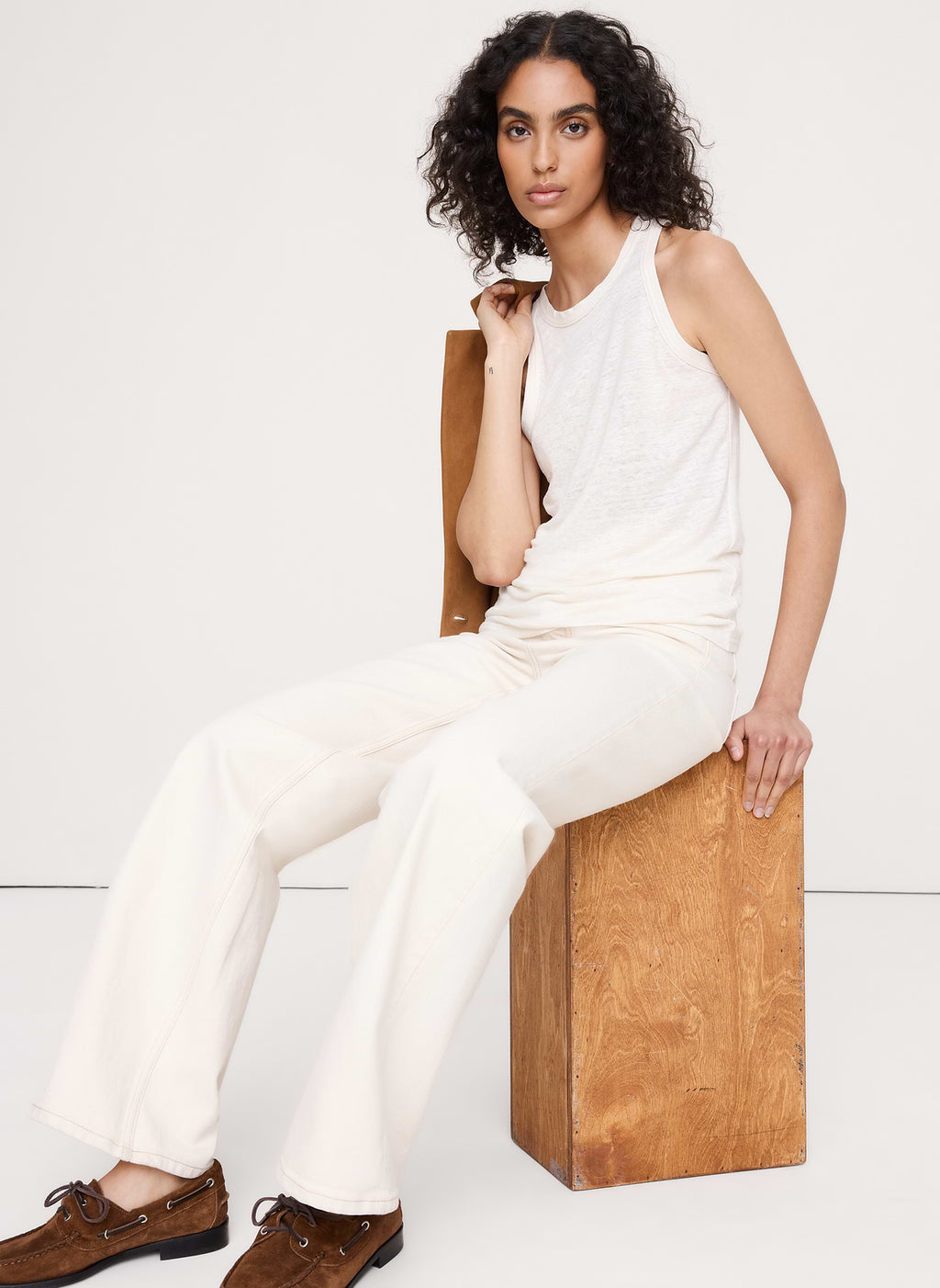 Linen Cutaway Tank - Cream White