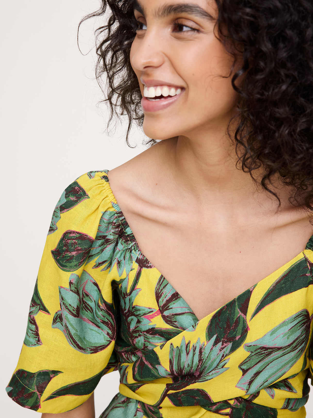Linen Sweetheart Maxi Dress - Yellow Floral
