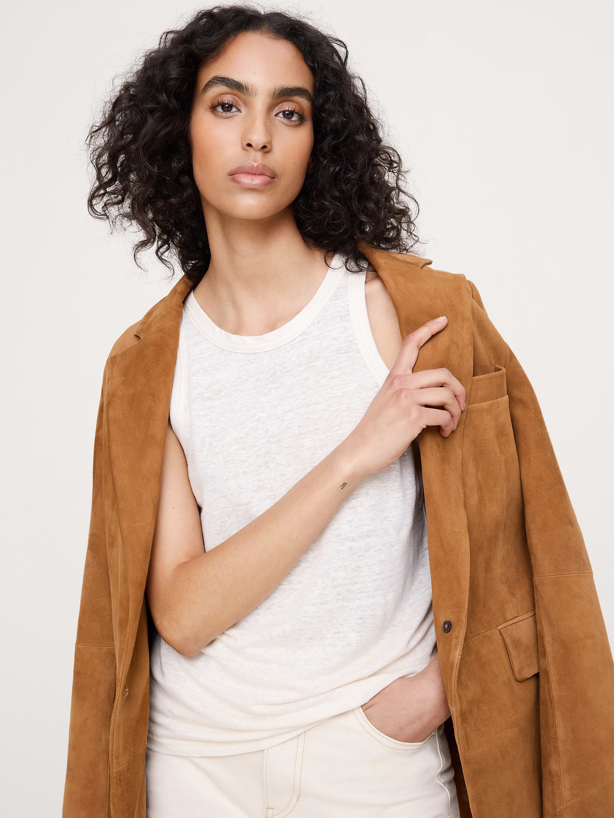 Linen Cutaway Tank - Cream White