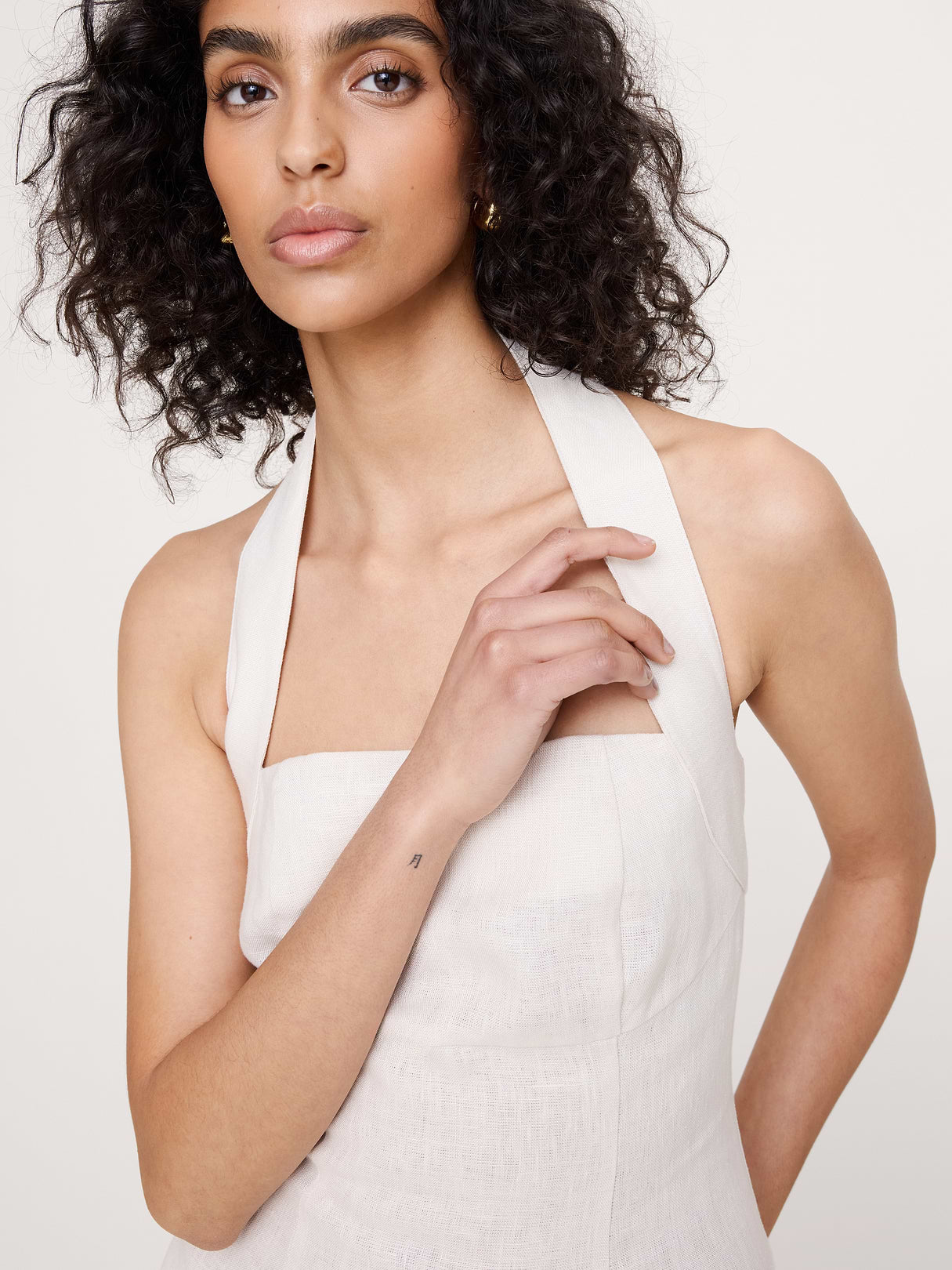 Linen Halter Midi Dress - Cream White