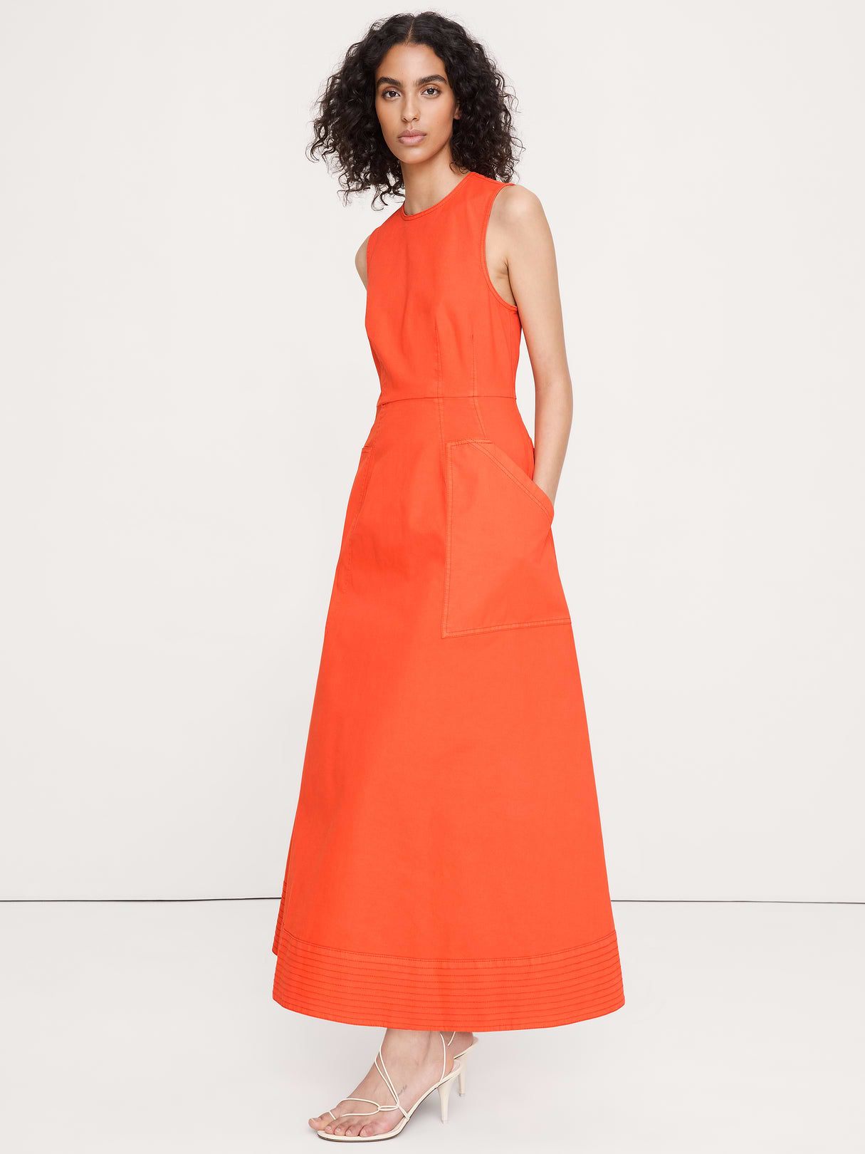Cotton Canvas Utility Pocket Maxi Dress - Koi Orange
