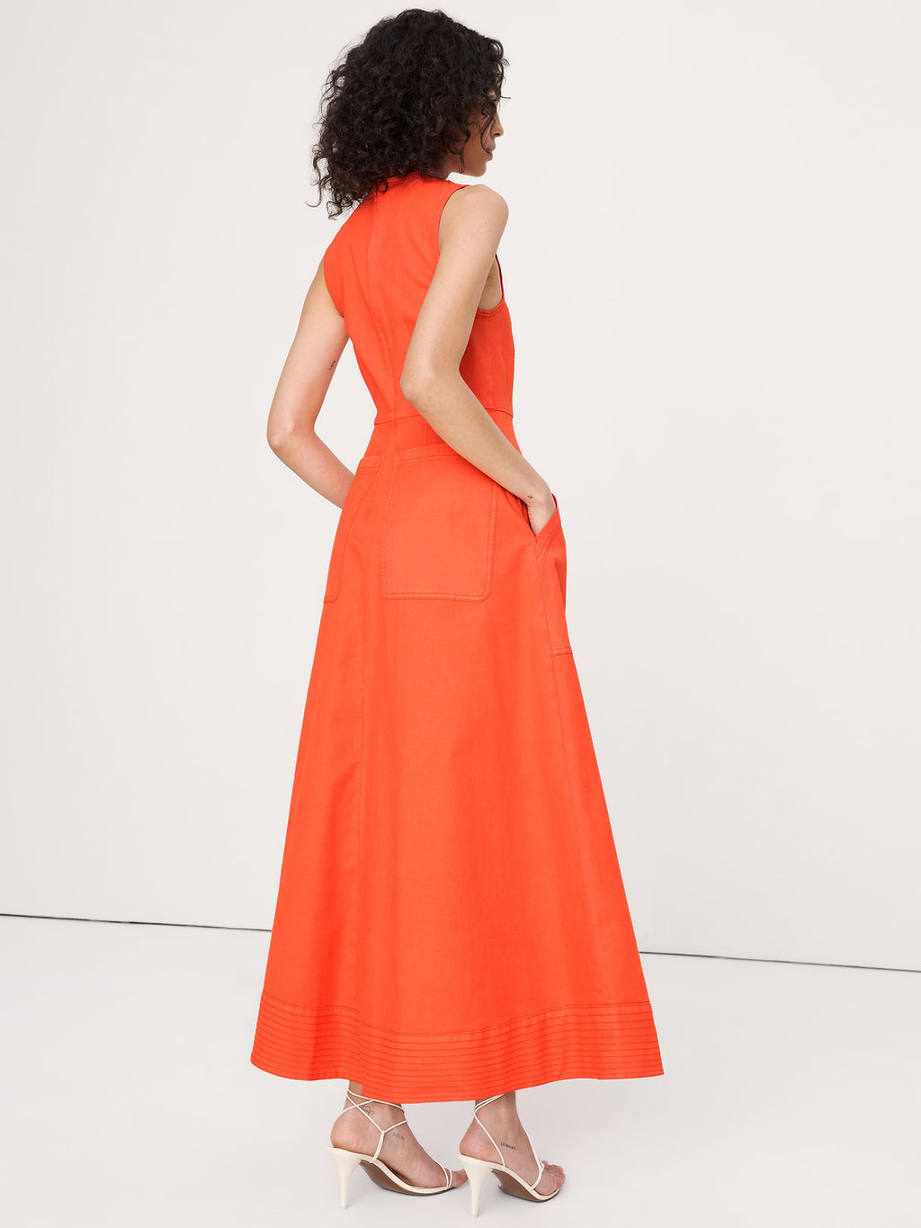 Cotton Canvas Utility Pocket Maxi Dress - Koi Orange