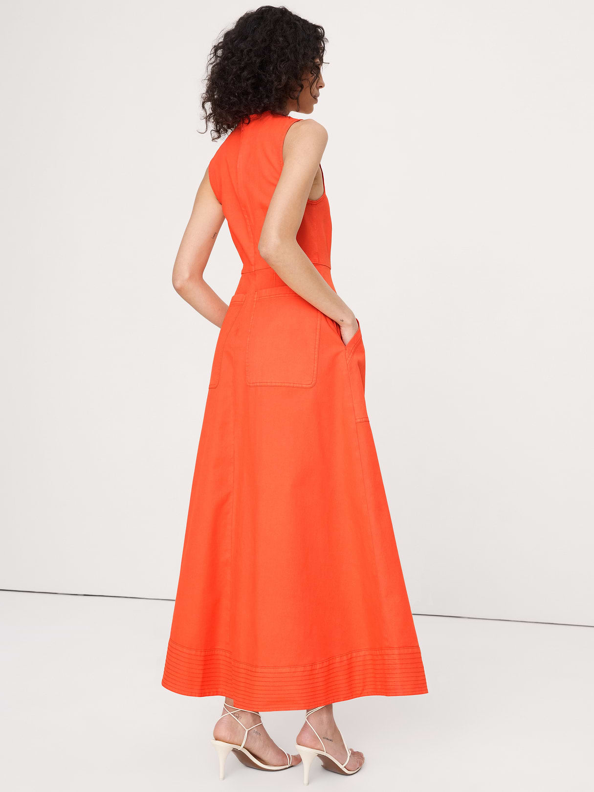 Cotton Canvas Utility Pocket Maxi Dress - Koi Orange