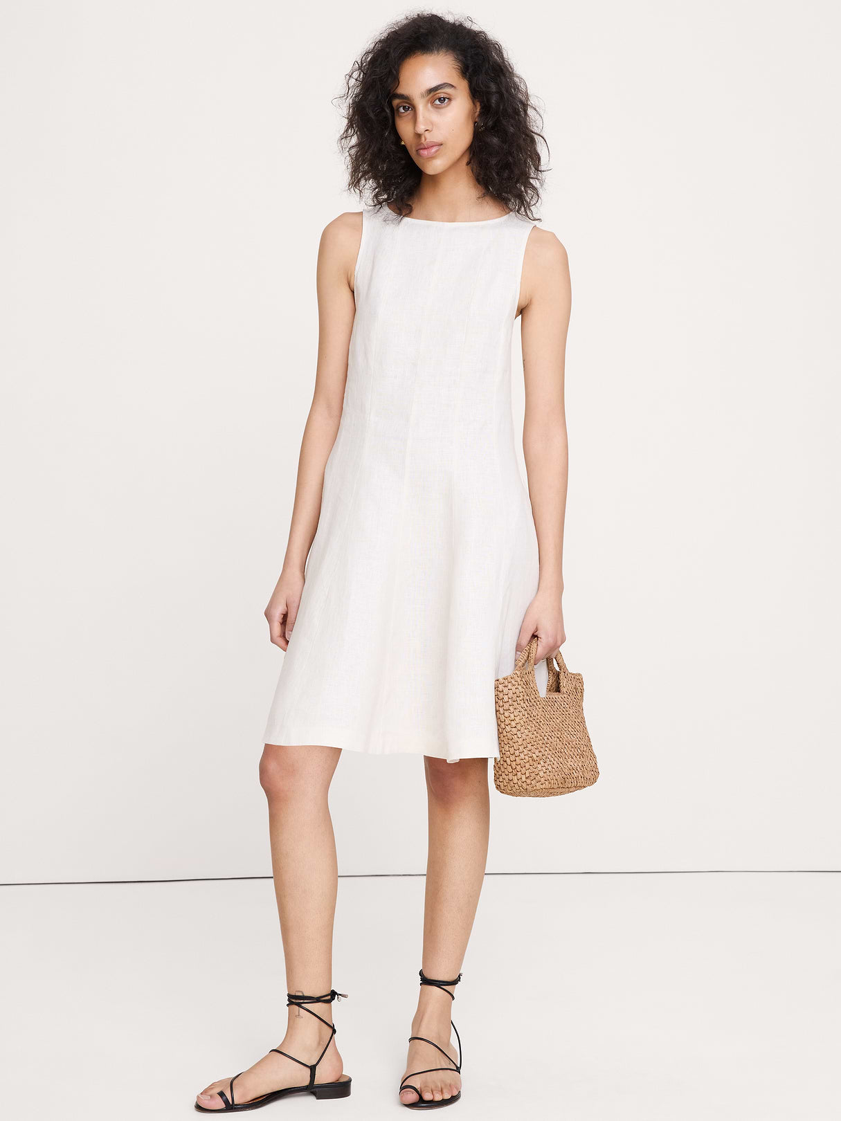 Paneled Linen Mini Dress - Cream White