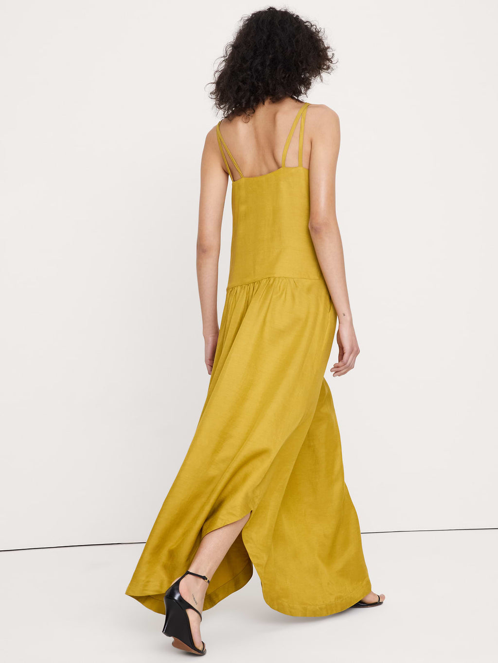 Viscose-Linen Drop-Waist Maxi Dress - Green Amber