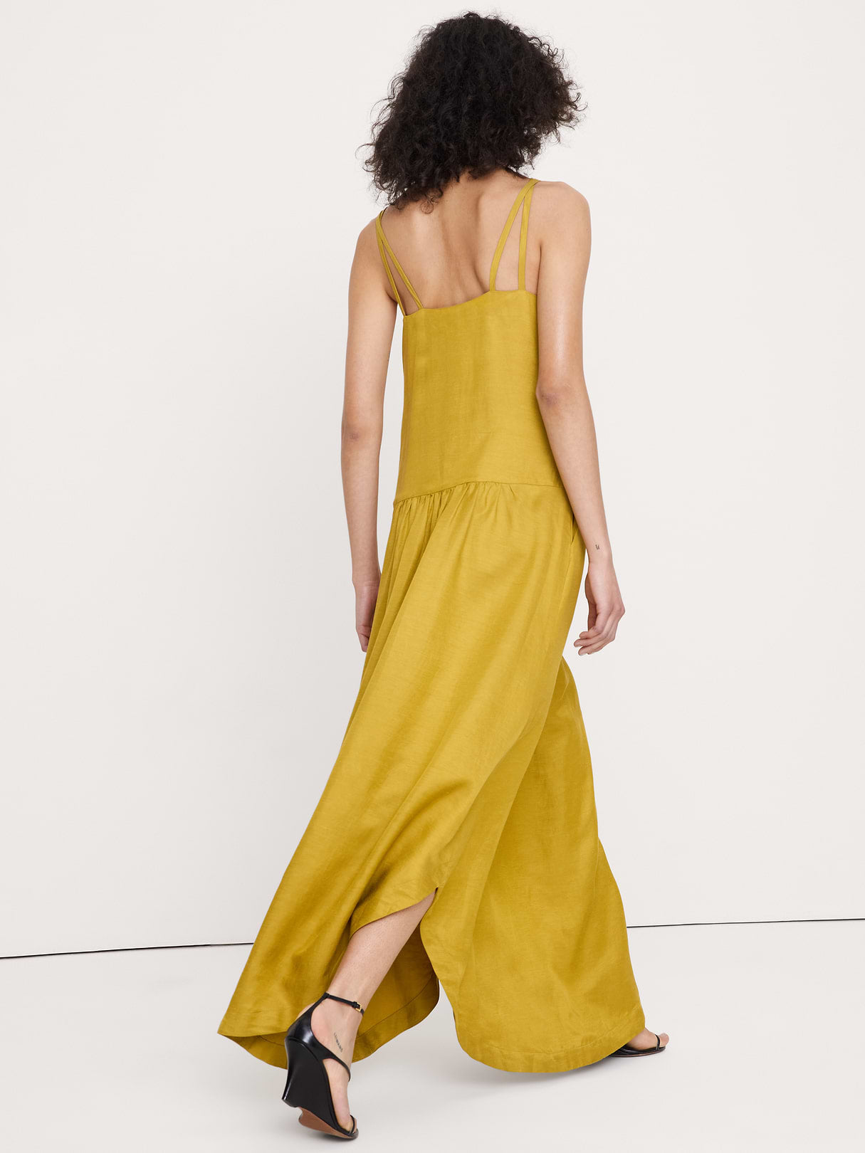 Viscose-Linen Drop-Waist Maxi Dress - Green Amber