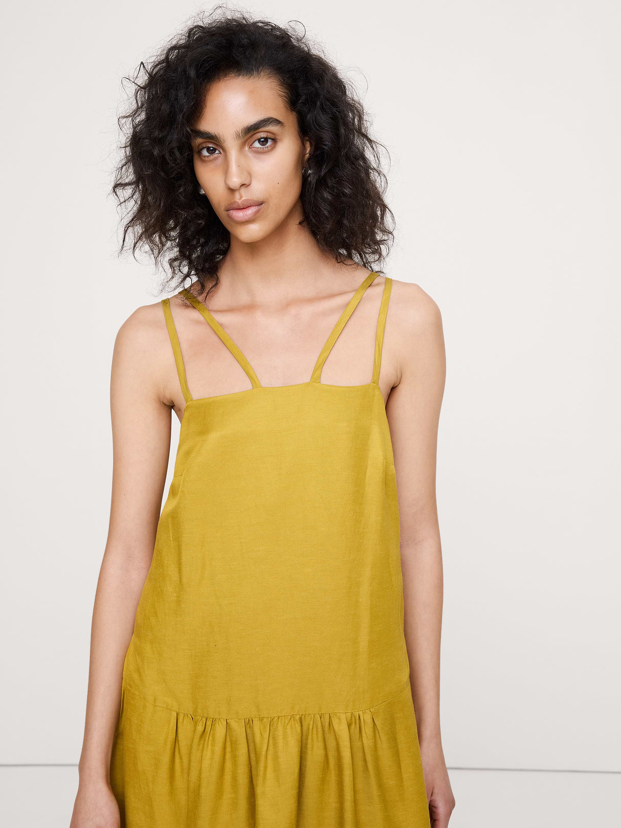 Viscose-Linen Drop-Waist Maxi Dress - Green Amber