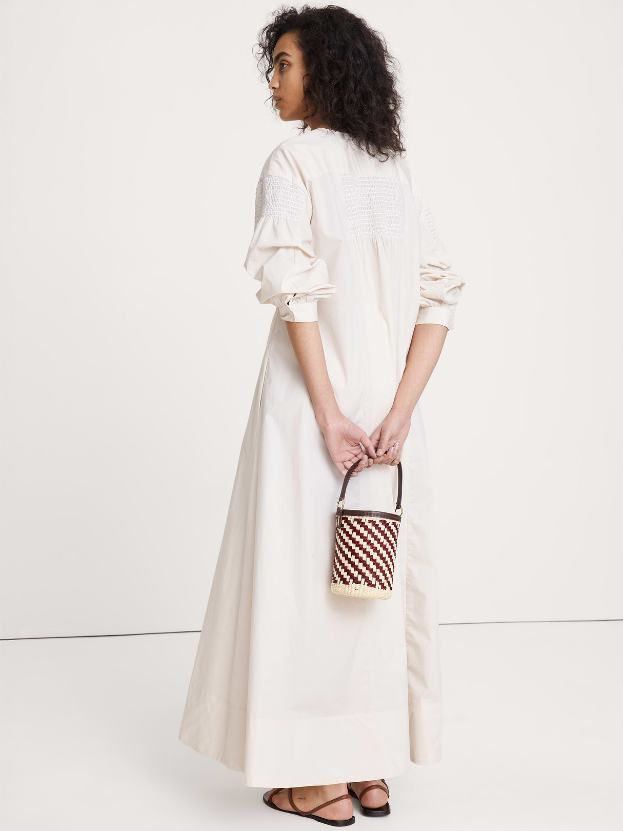 Smocked Cotton Poplin Maxi Dress - Cream White