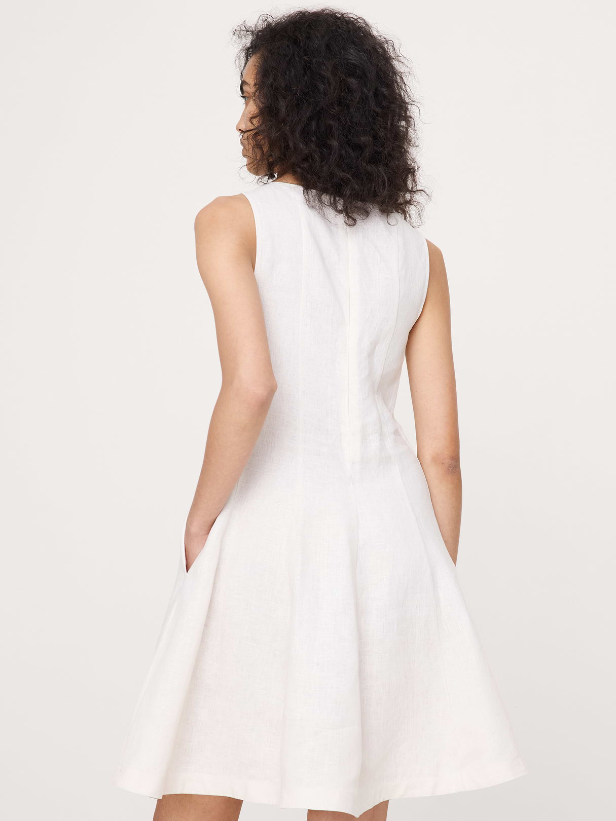 Paneled Linen Mini Dress - Cream White