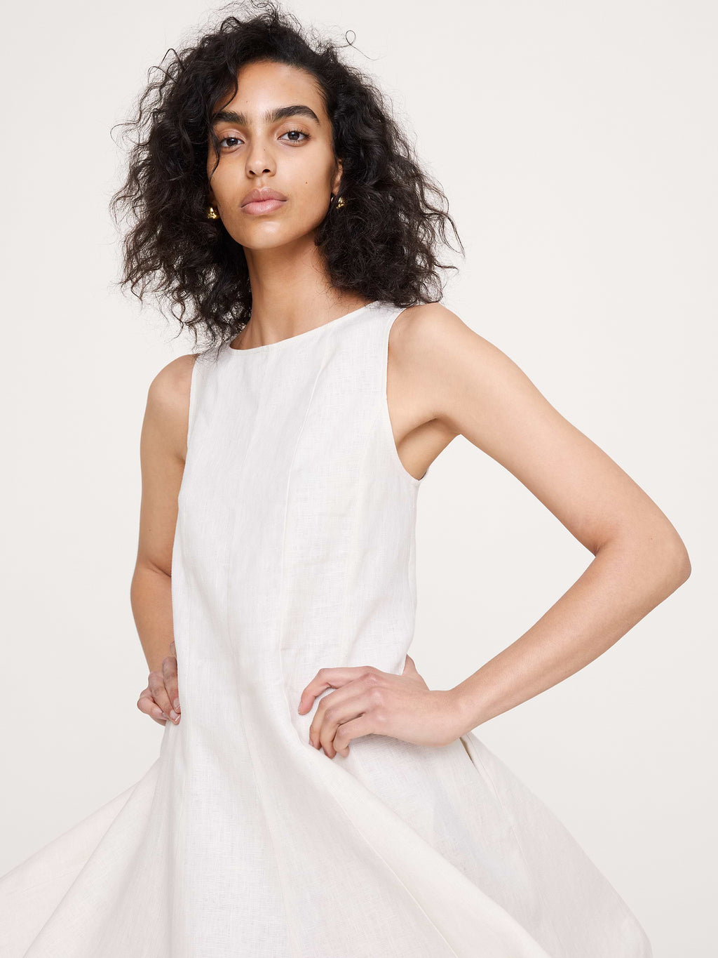Paneled Linen Mini Dress - Cream White