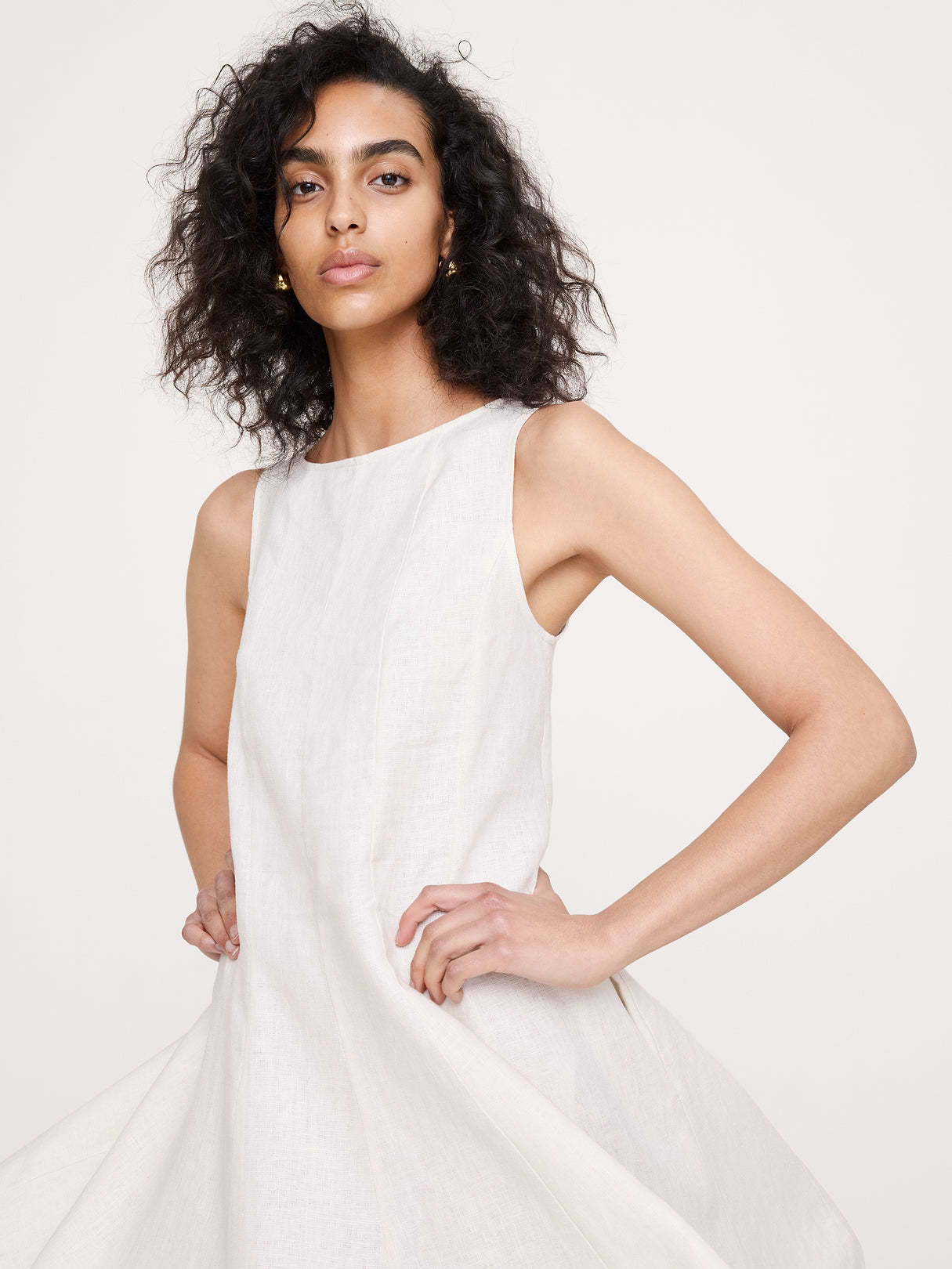 Paneled Linen Mini Dress - Cream White