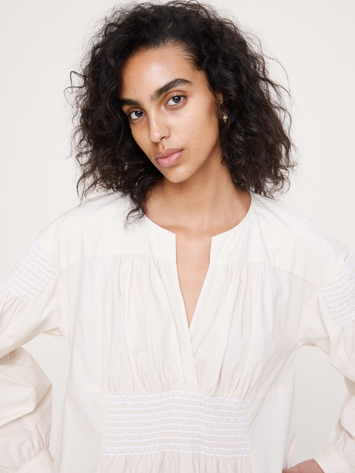 Smocked Cotton Poplin Maxi Dress - Cream White