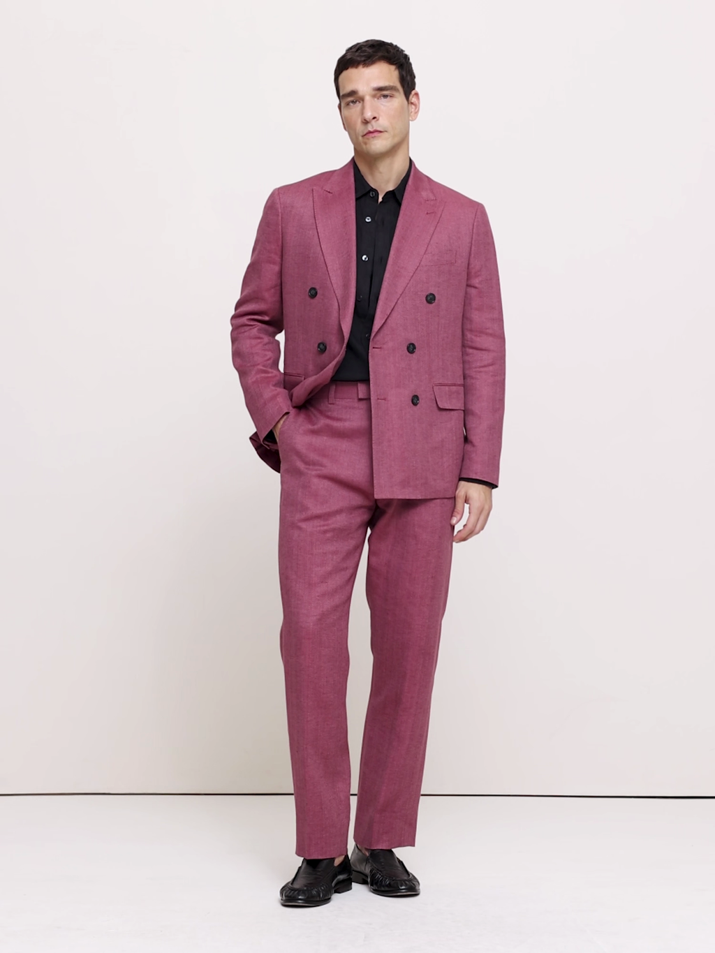 Straight Linen-Merino Suit Pant - Plum Wine