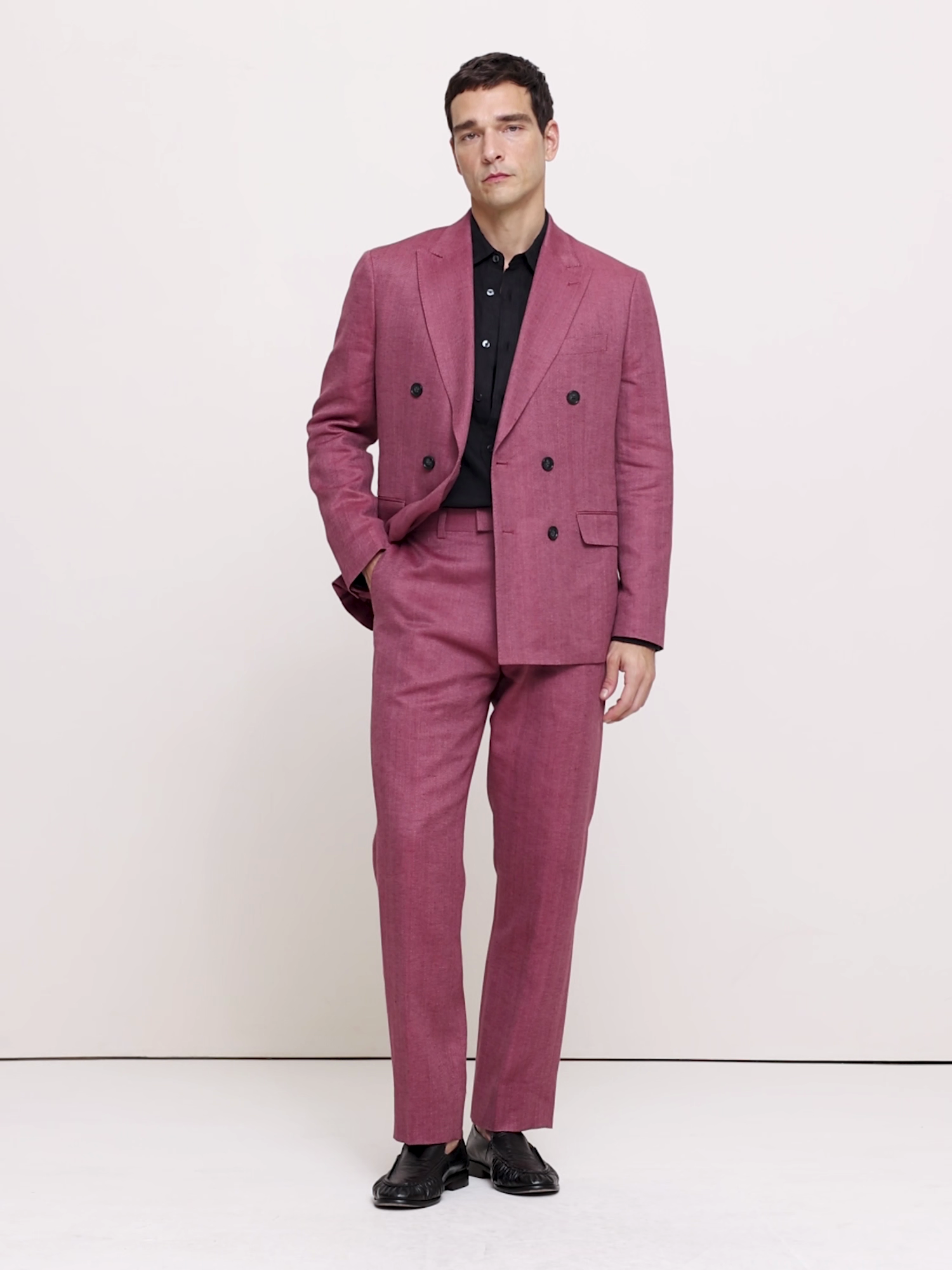 Straight Linen-Merino Suit Pant - Plum Wine