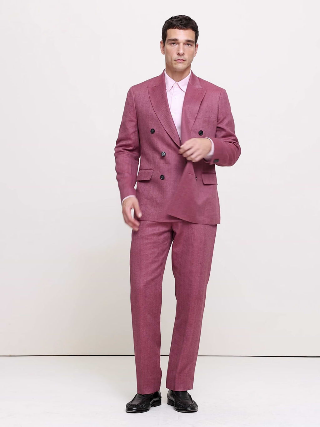 Double-Breasted Linen-Merino Suit Jacket - Plum Wine
