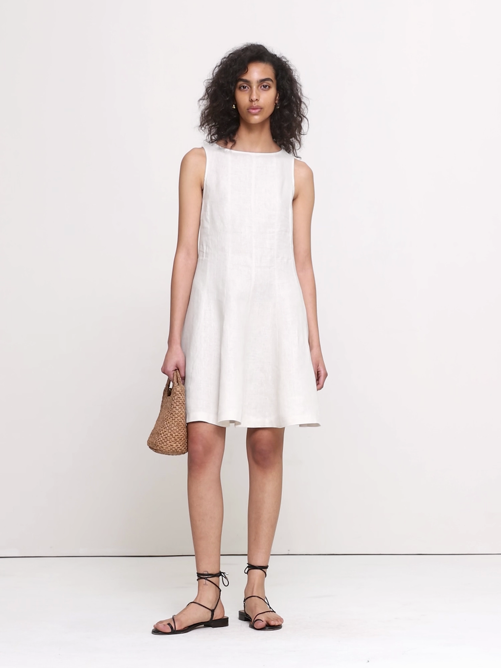 Paneled Linen Mini Dress - Cream White