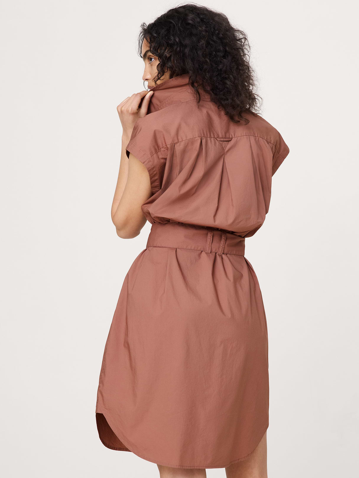 Cotton Poplin Belted Mini Shirt Dress - Brownstone Mauve