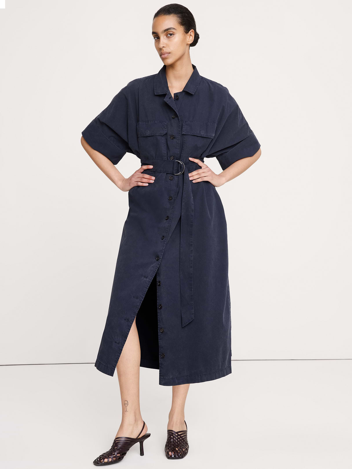 Utility Overdye Cotton Shirt Dress - Navy Blue