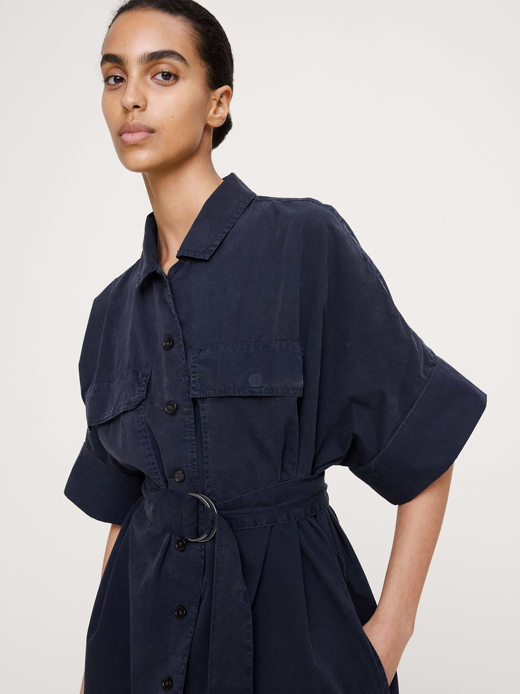 Utility Overdye Cotton Shirt Dress - Navy Blue