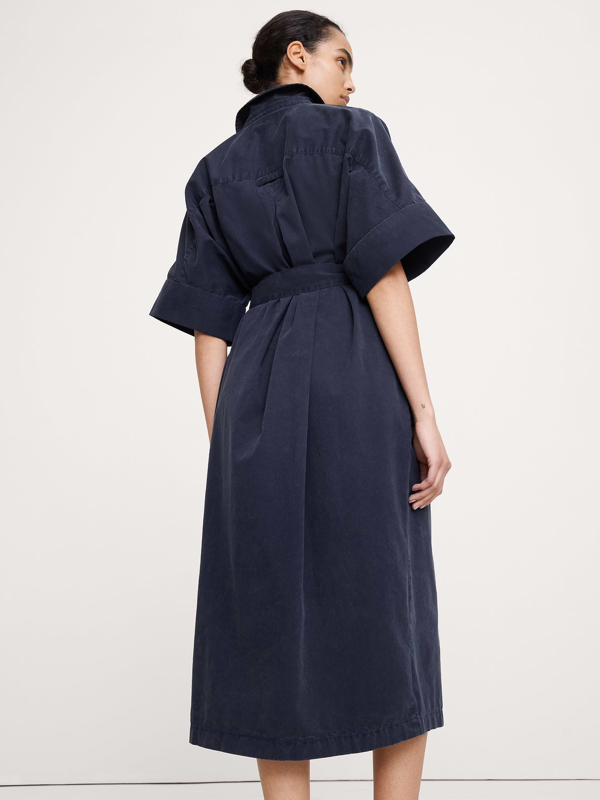 Utility Overdye Cotton Shirt Dress - Navy Blue