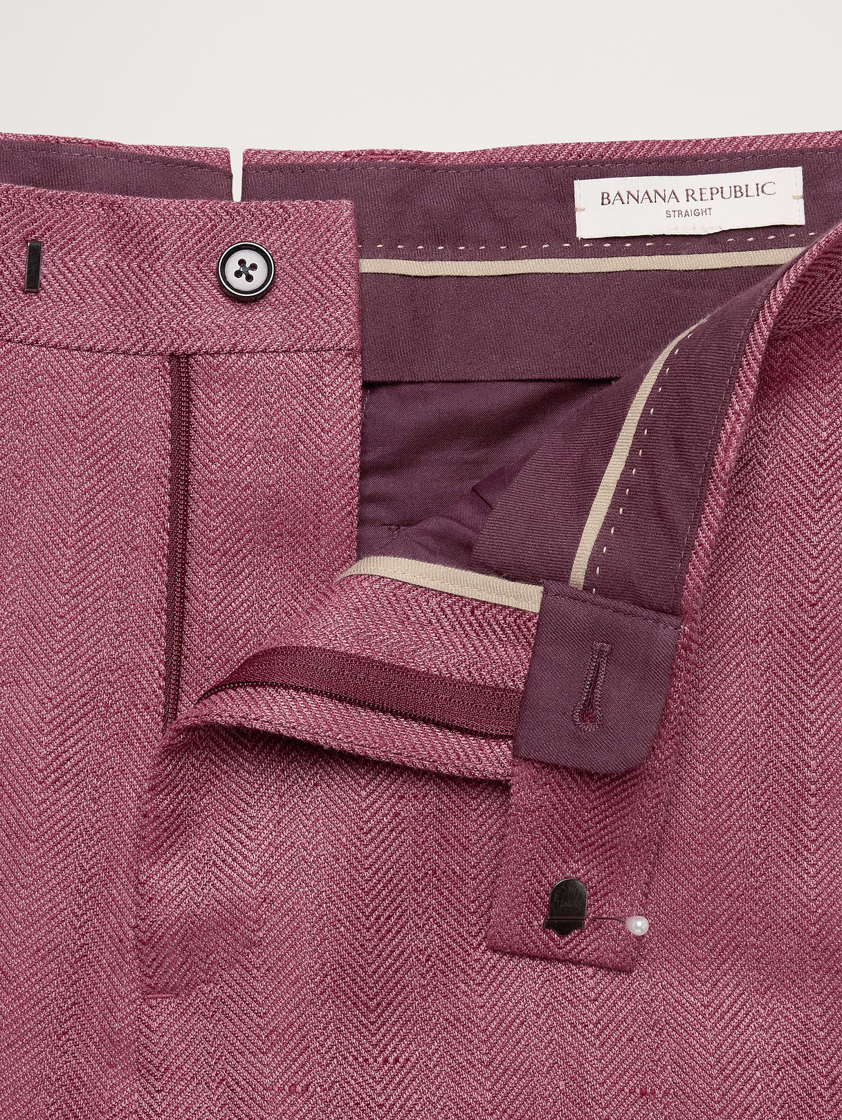 Straight Linen-Merino Suit Pant - Plum Wine