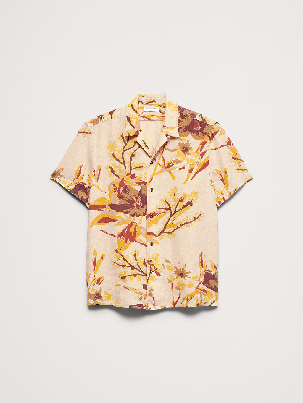 Standard-Fit Linen Resort Shirt - Yellow Floral