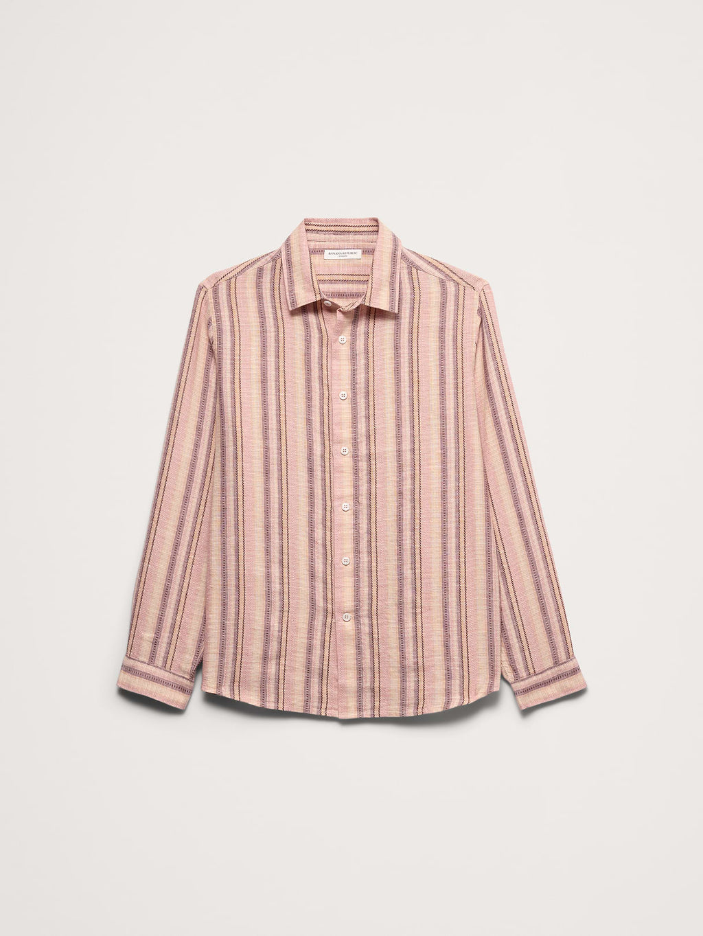Standard-Fit Textured Linen-Cotton Shirt - Pink Texture