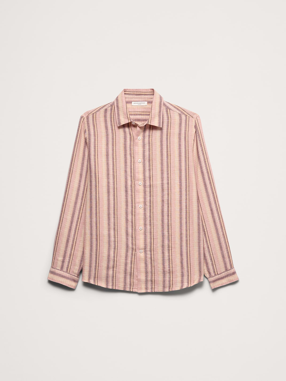 Standard-Fit Textured Linen-Cotton Shirt - Pink Texture