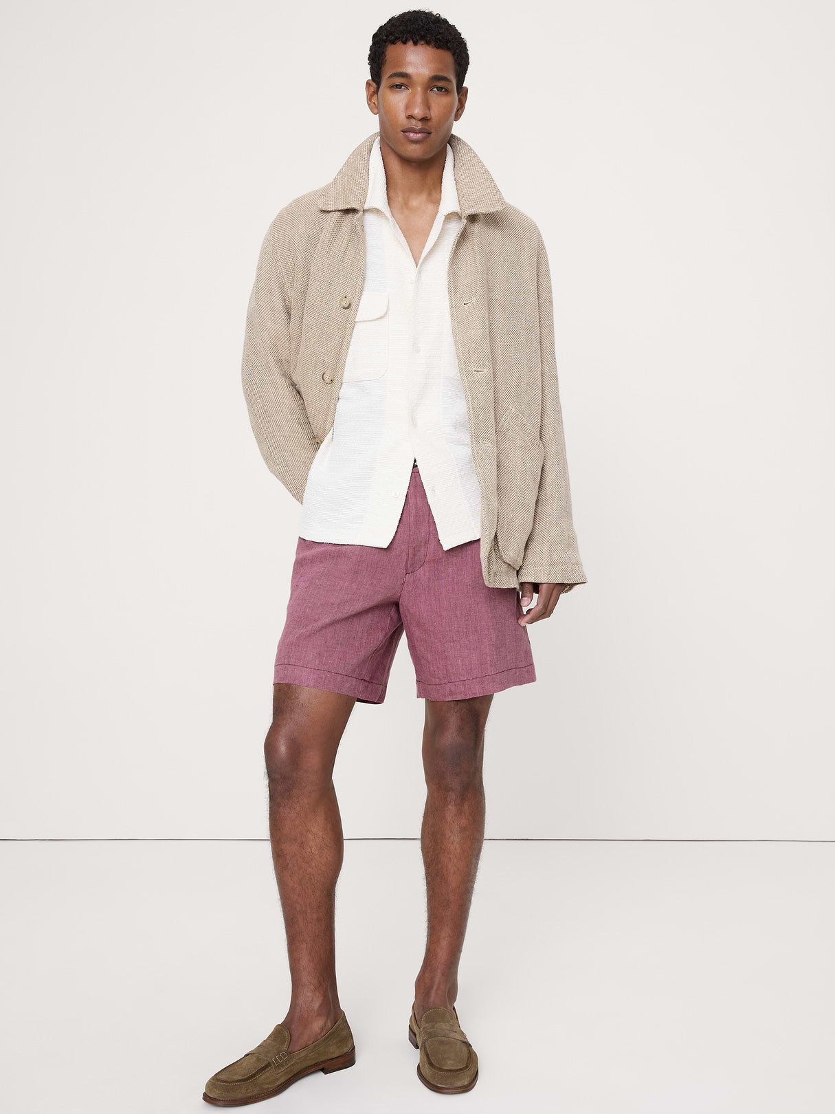 7" Linen Pull-On Short - Plum