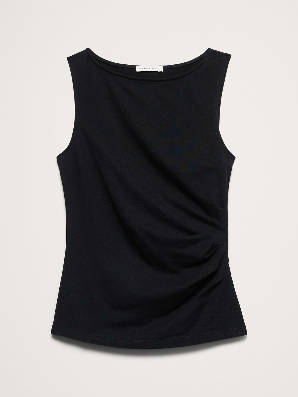Vintage Cotton Ruched-Side Tank - Black