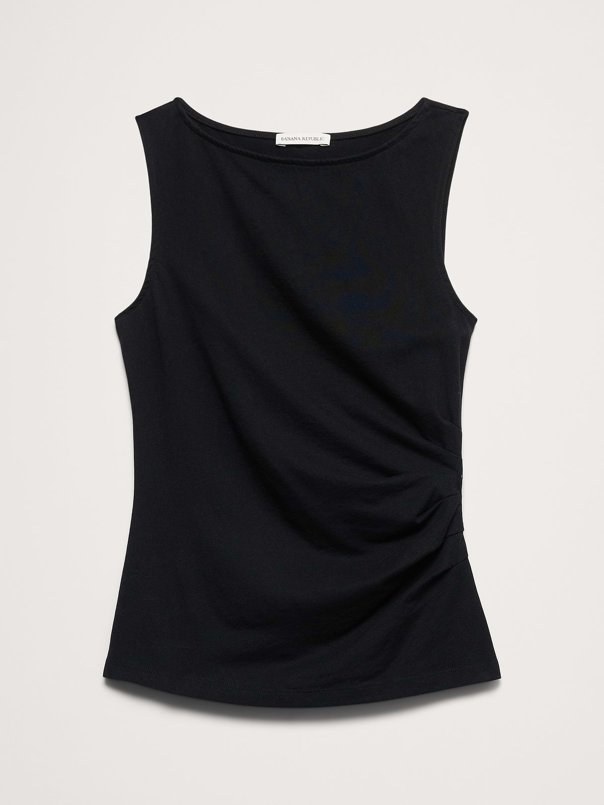 Vintage Cotton Ruched-Side Tank - Black
