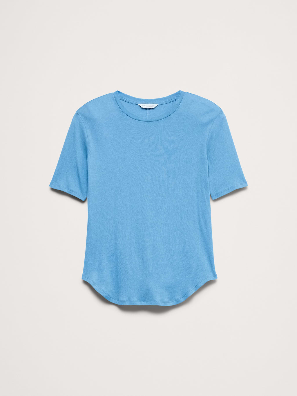 Airy Cotton Elbow-Sleeve T-Shirt - Blue Surf