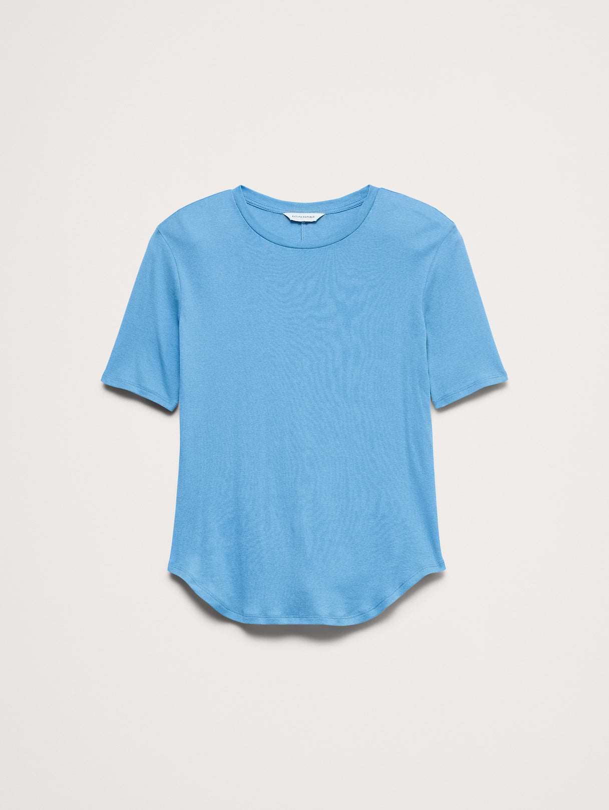Airy Cotton Elbow-Sleeve T-Shirt - Blue Surf