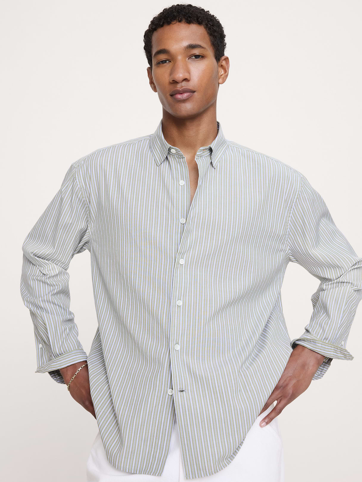 The City Shirt - Olive Green Stripe