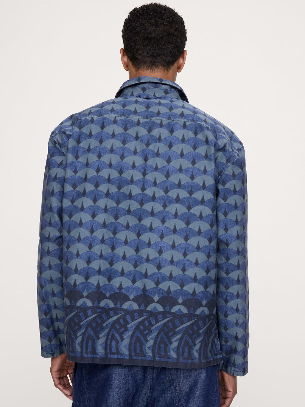 Relaxed-Fit Cotton-Linen Resort Shirt - Navy Blue Print