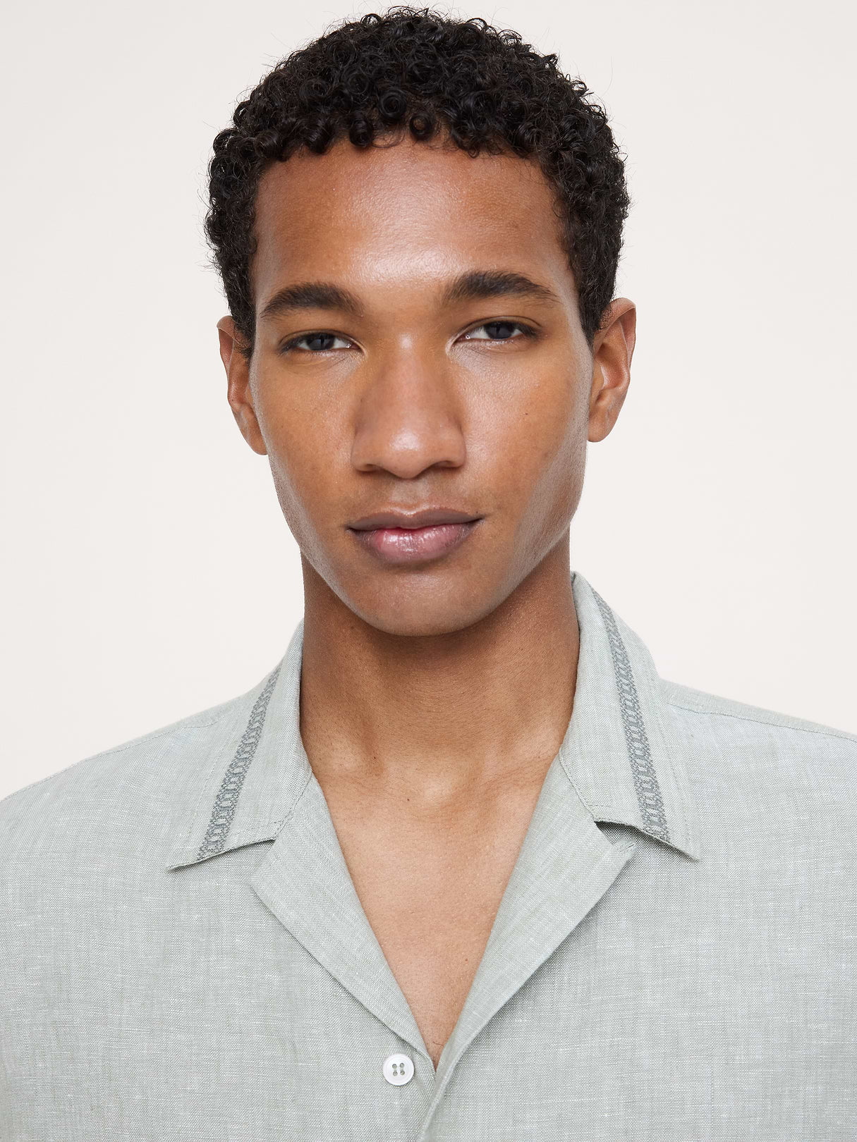 Standard-Fit Embroidered Linen Resort Shirt - Light Green