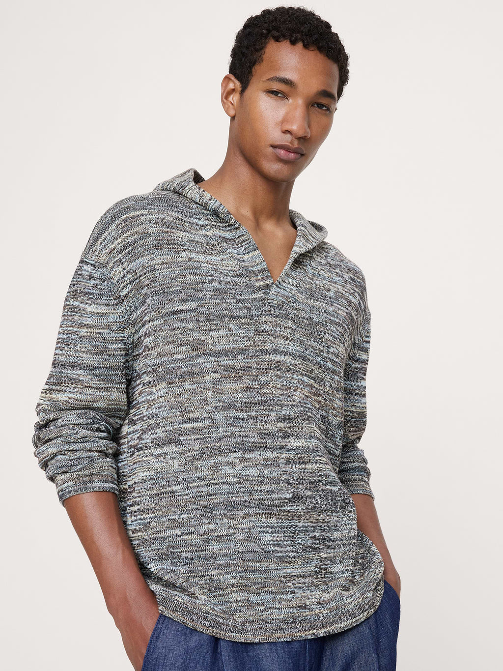 Spacedye Cotton Sweater Hoodie - Blue Multi