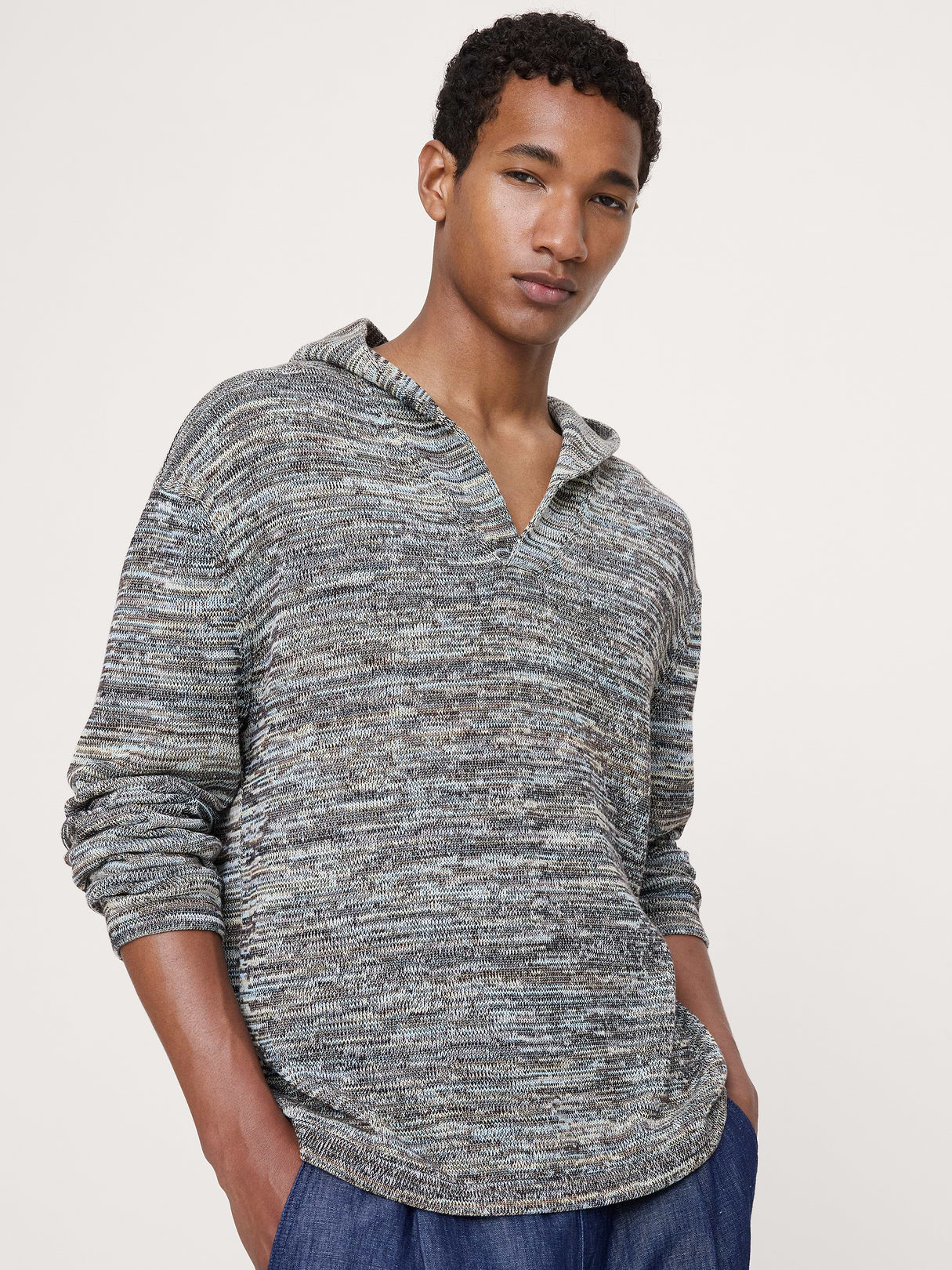 Spacedye Cotton Sweater Hoodie - Blue Multi